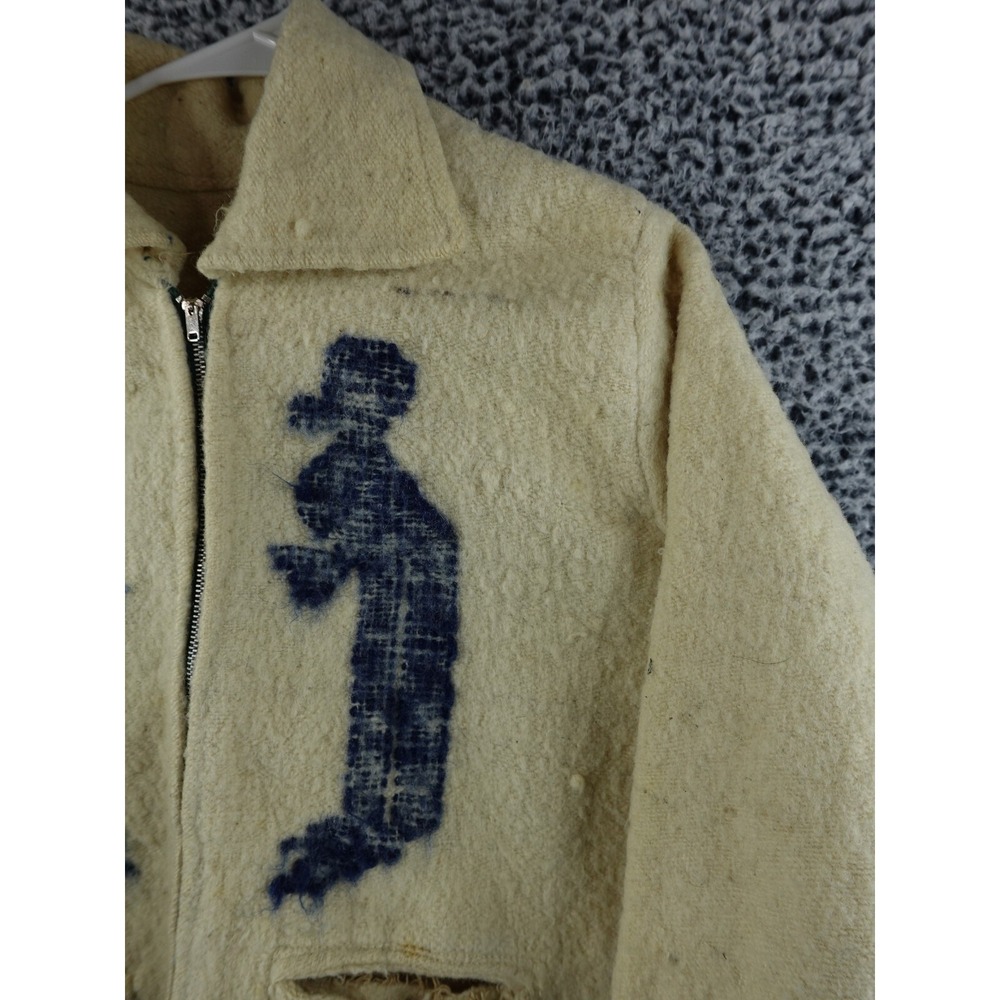 Vintage 50s Mens Medium Wool Knit Fringed Southwestern Birds Full Zip Jacket‎ - Picture 3 of 16